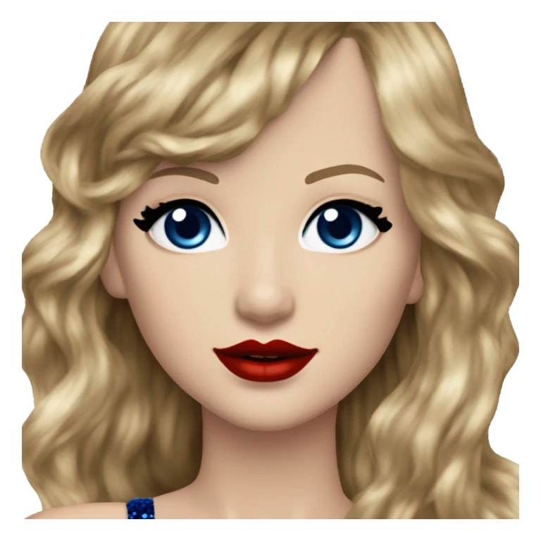 Realistic Taylor swift wearing navy blue glittery sequin bodysuit and dark blonde long hair with red lipstick and blue eyes  sticker