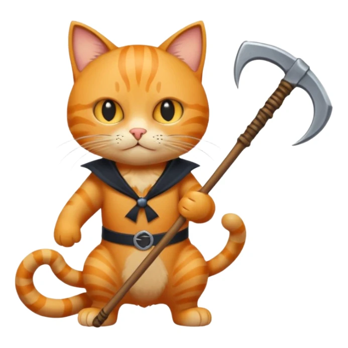 a heroic cat holding a scythe, with a shadowy death figure behind sticker