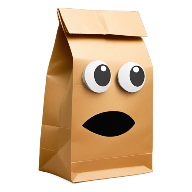 Paper lunch Bag on head with cut out eyes sticker