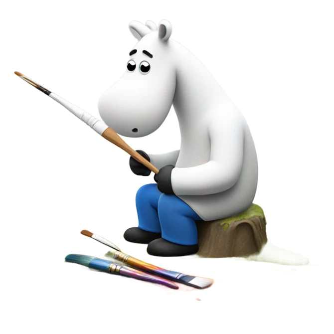 moomintroll painting a scenery on canvas sticker