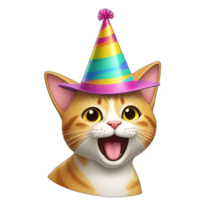 cat (named Marta) being silly, with her tongue out, in a party hat sticker