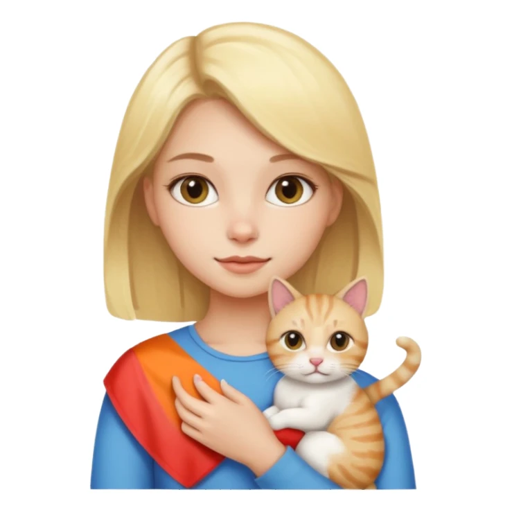 Chica rubia cargando a su gato tricolor  sticker