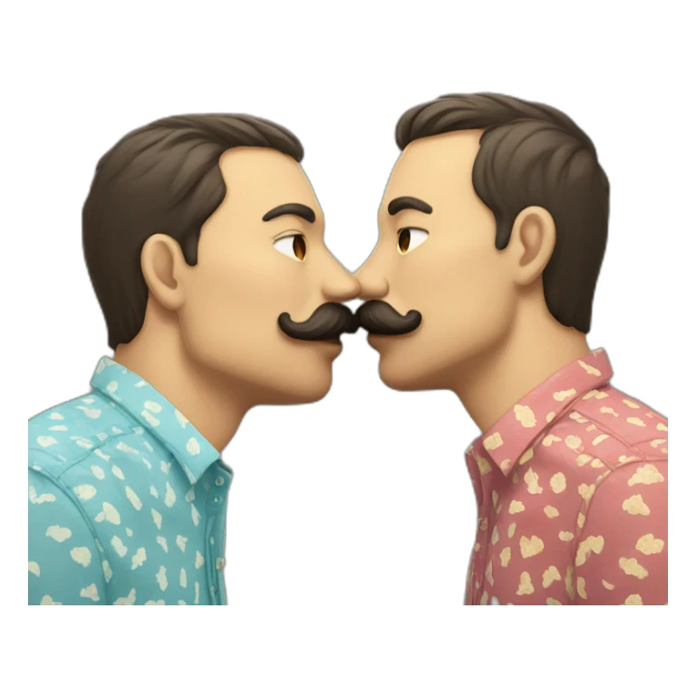 Two guys kissing with moustache wearing printed shirts  sticker