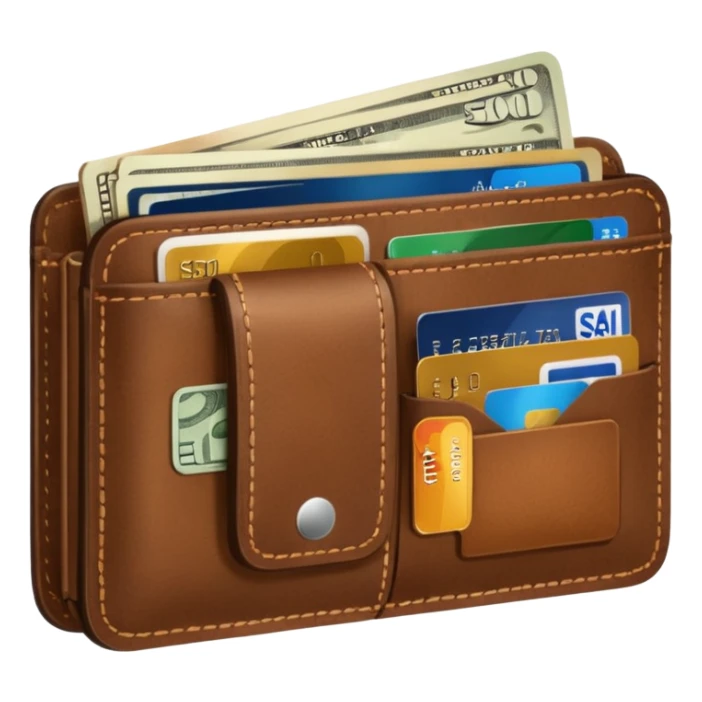 portefeuille marron avec pleins de billet et carte bancaire sticker