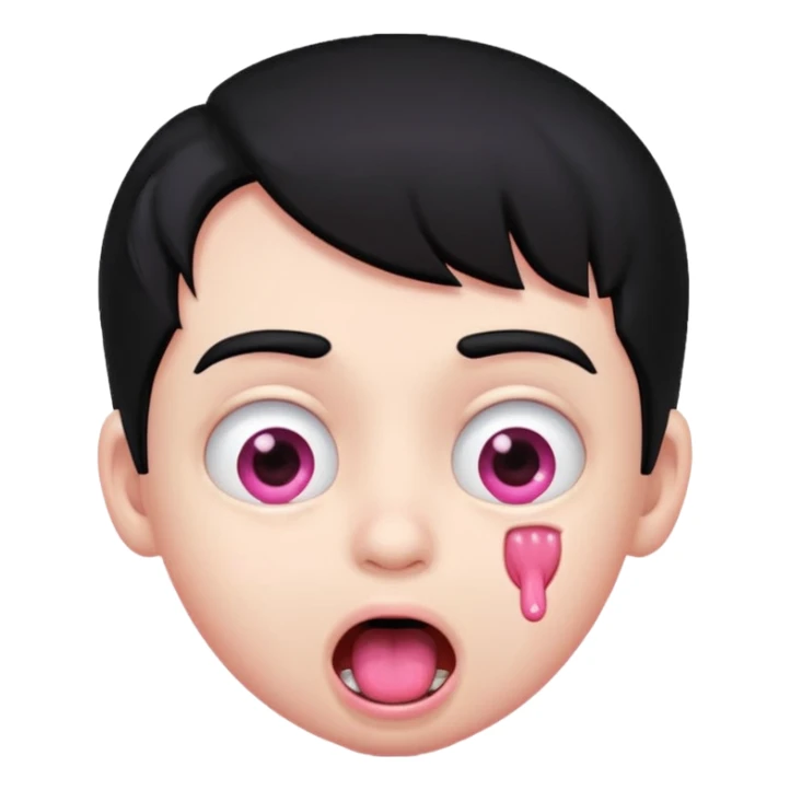 Boy with black hair, pink eyes rolled back, mouth open , drool dripping from mouth  sticker