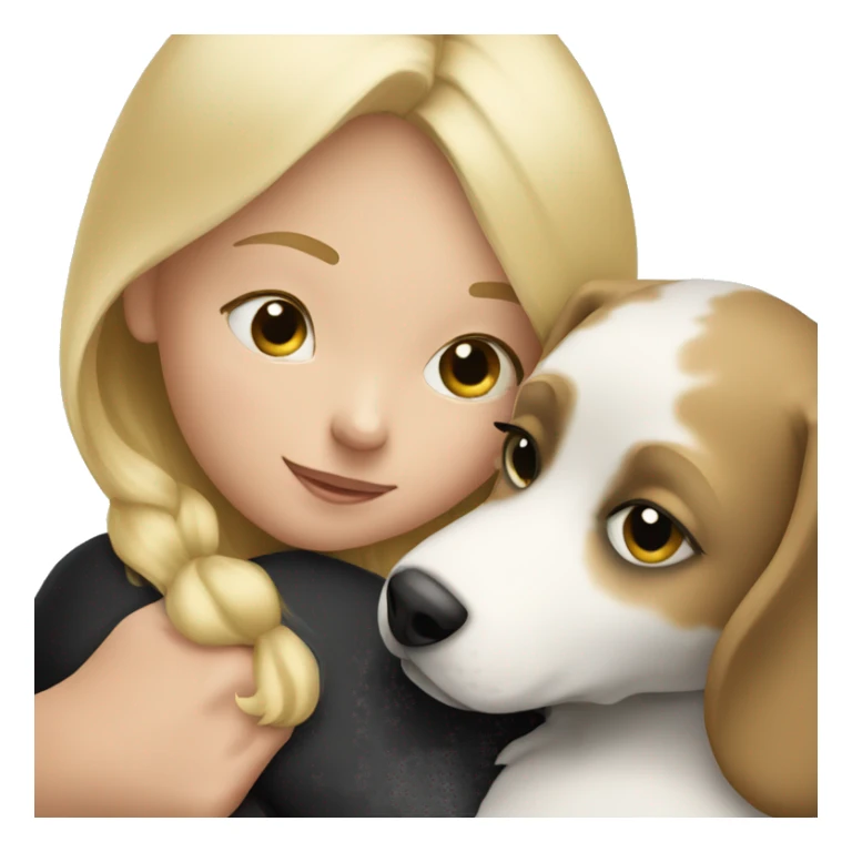 Blonde child snuggling with black and white dog sticker
