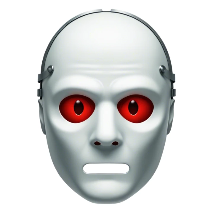 Icon for Thriller: A dark, chilling design featuring a silhouette of Hannibal Lecter’s mask, with a hint of his piercing eyes. Blood-red tones and eerie shadows add suspense, symbolizing the sinister atmosphere. Vintage, intense cinematic style. Transparent background. sticker