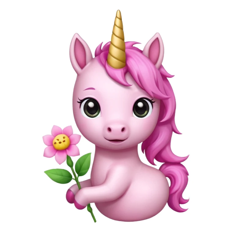 Cute happy anime style pink baby unicorn holding a flower 
 sticker
