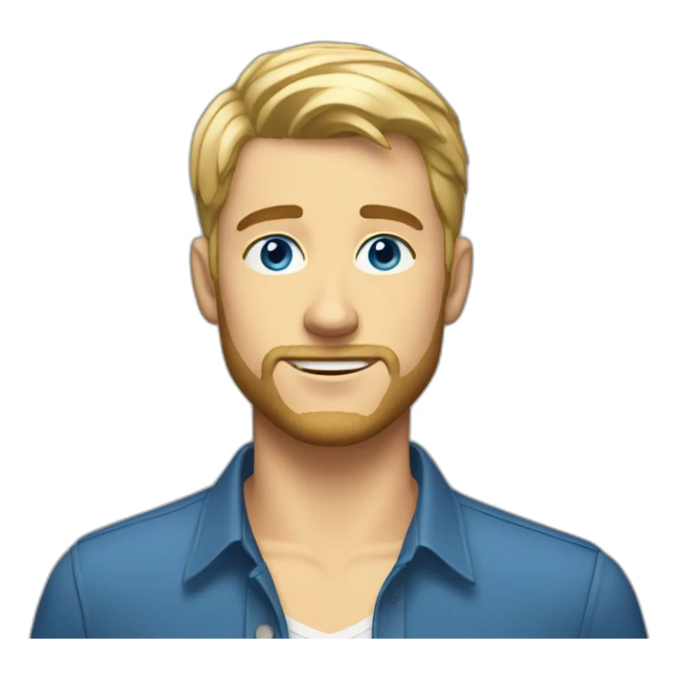 21 year guy with short blonde straight hair and short beard; blue eyes sticker