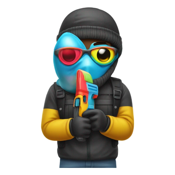 man with ski mask and water gun sticker