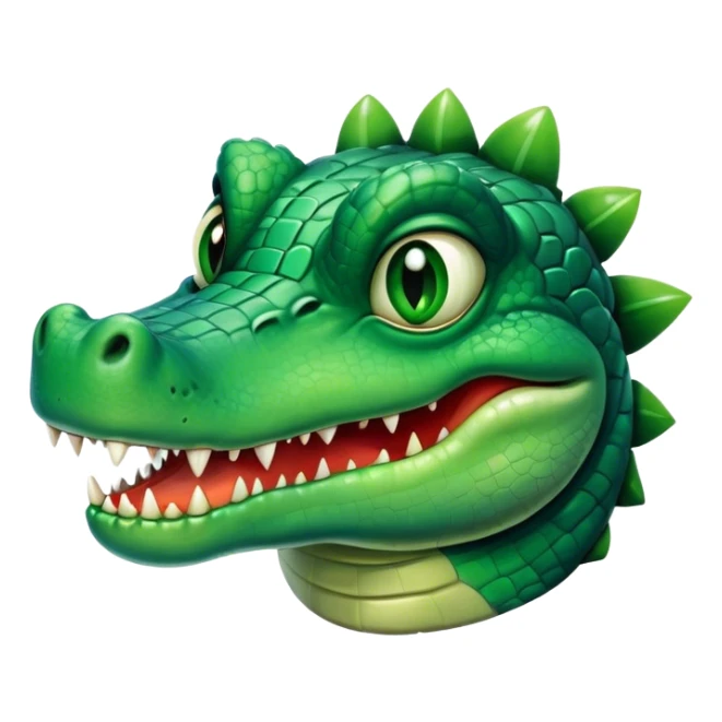 Cinematic Comical Crocodile Portrait Emoji, Head tilted dramatically with an exaggeratedly amused expression, featuring a striking, glossy emerald-green hide with bold textured scales and wide, expressive eyes filled with playful disbelief, Simplified yet hilariously expressive features, highly detailed, glowing with a slightly sassy glow, high shine, dramatic yet playful, stylized with an air of cheeky mischief, bright and endearing, soft glowing outline, capturing the essence of a spirited and over-the-top crocodile, so meme-worthy it feels like it could snap its jaws into internet fame instantly! sticker