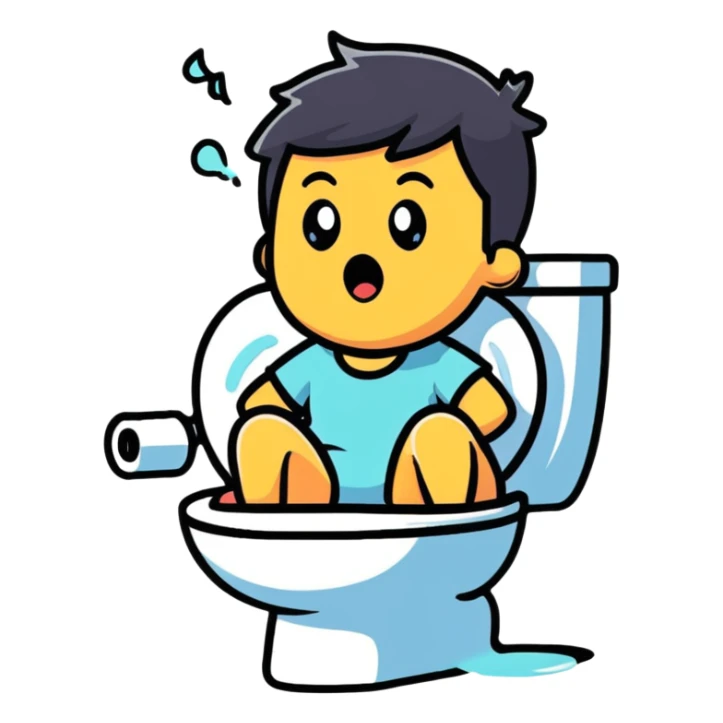 A person with a shocked expression sitting on toilet feeling the splash sticker