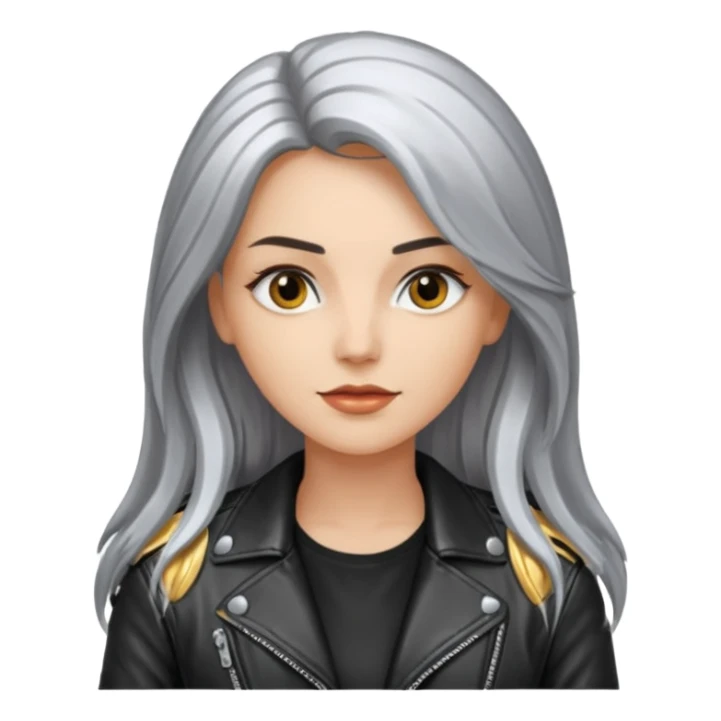 woman with long metalic hair lether jacket sticker