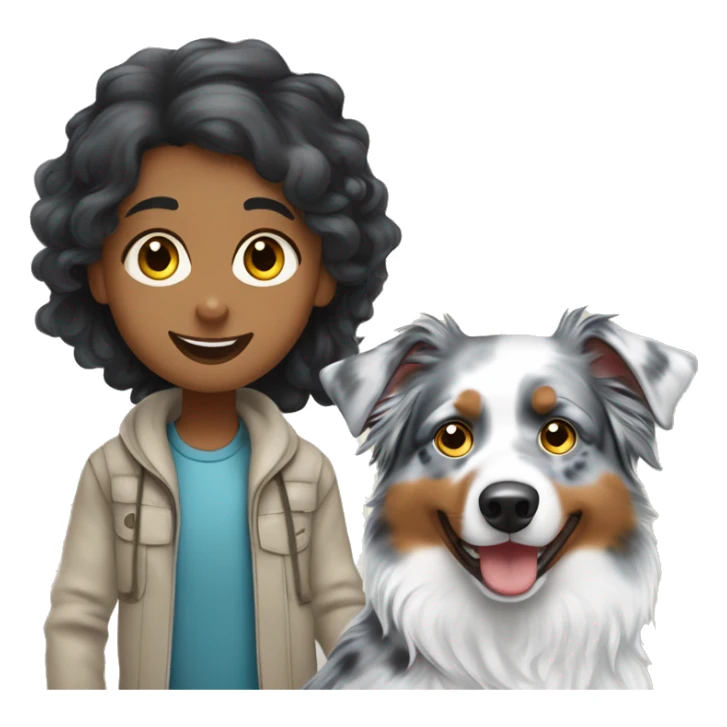 Blue Merle Australian shepherd with a girl and boy sticker
