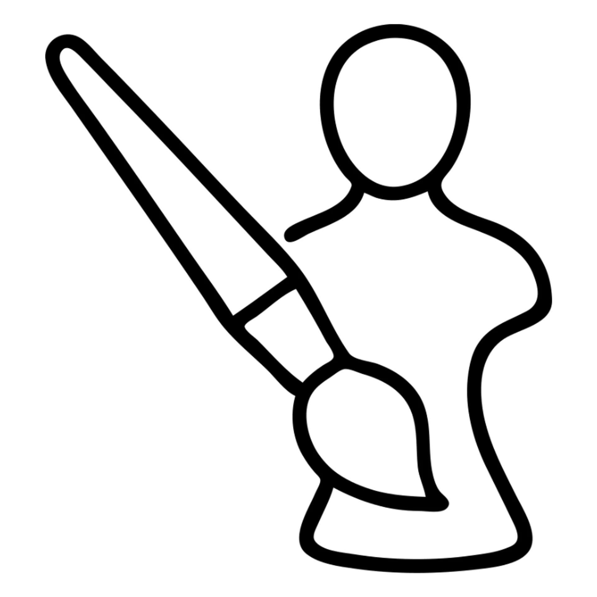 A paintbrush morphing into a polished silver human emblem sculpture silhouette, symbol of artistic identity sticker
