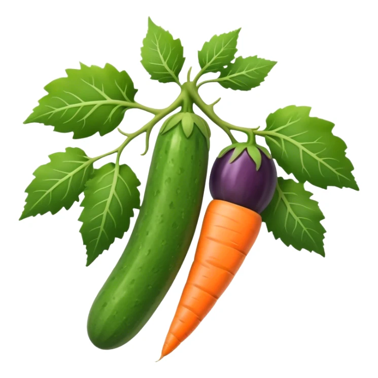 cucumber, eggplant, big carrot, on a branch sticker