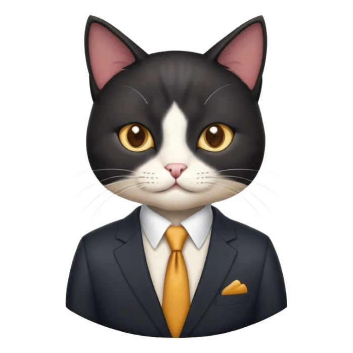 Cat whit black smooth hair and a suit sticker