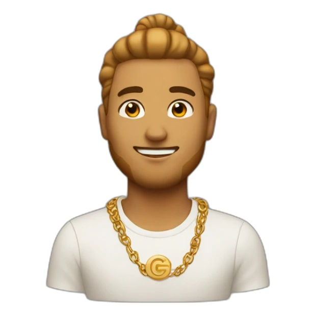 caramel color guy with man bun and gold GG Logo sticker