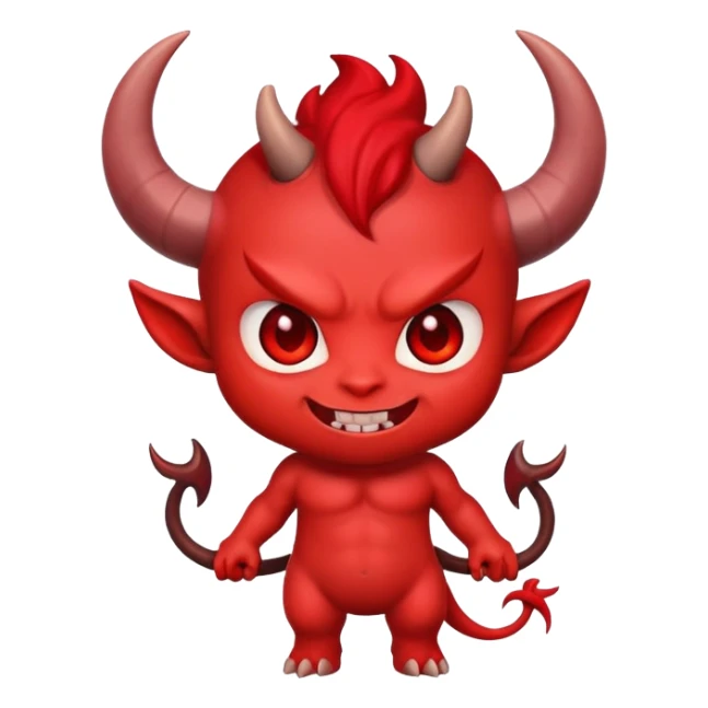 chibi demon with big head, tiny body, cute horns and mischievous smile sticker
