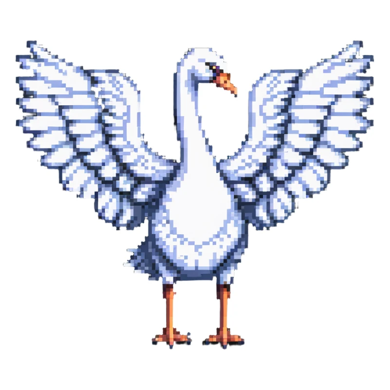 swan flying with wings extended in pixel art style sticker