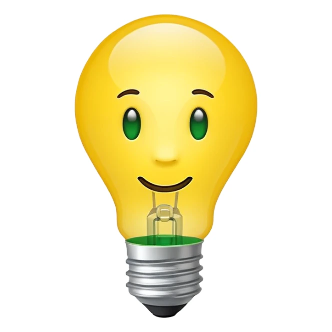 Yellow light bulb emoji representing a good idea, with a green check mark for approval. Simple emoji style, flat design, bold colors, clean lines, no text, transparent background. sticker