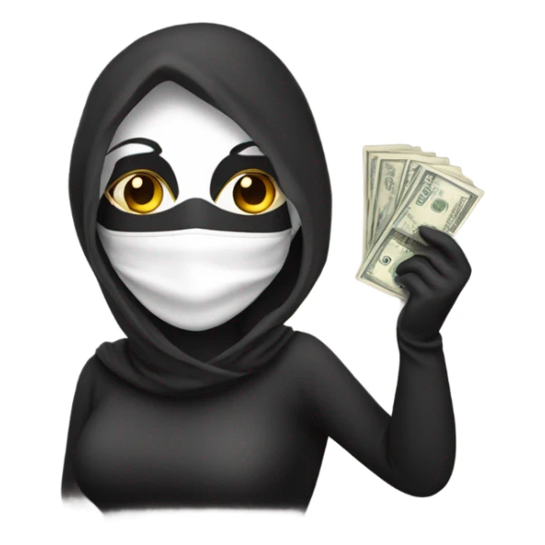 masked woman with money bag sticker