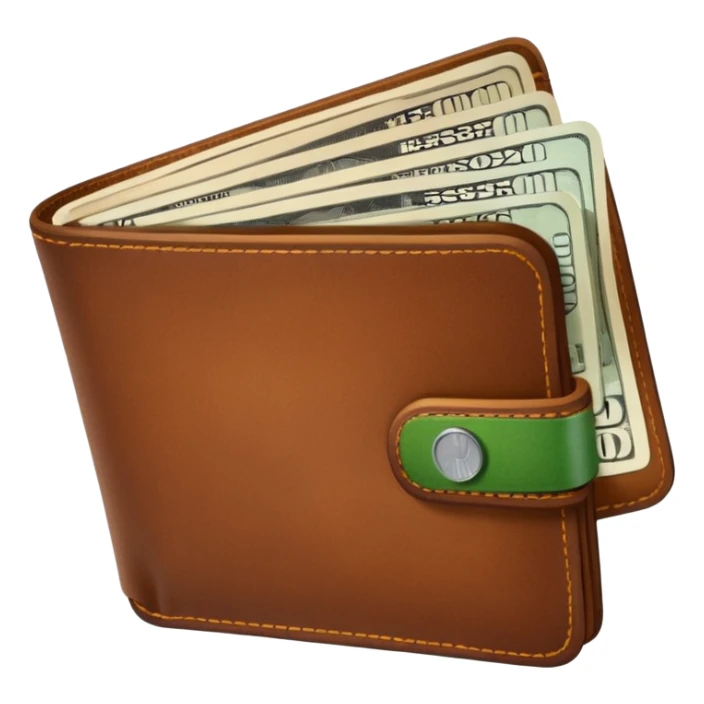 portefeuille marron avec pleins de billet et carte bancaire sticker