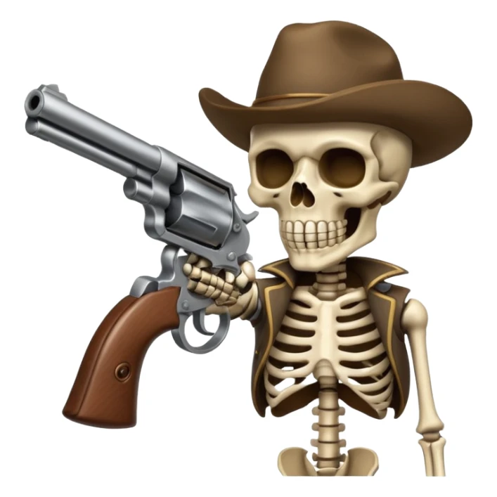 Skeleton shoots in head with revolver sticker