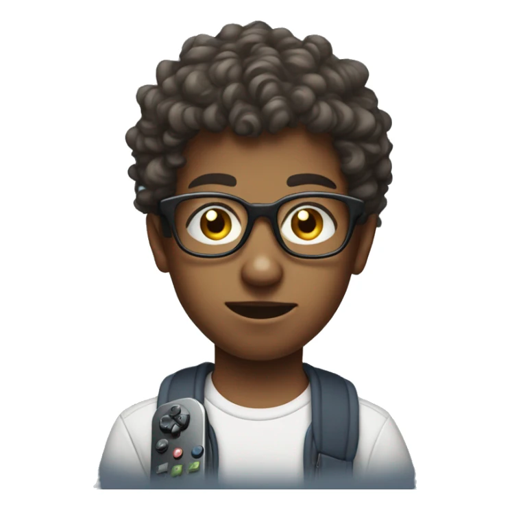 Boy with glasses and short curly hair focused on his gameboy remote sticker