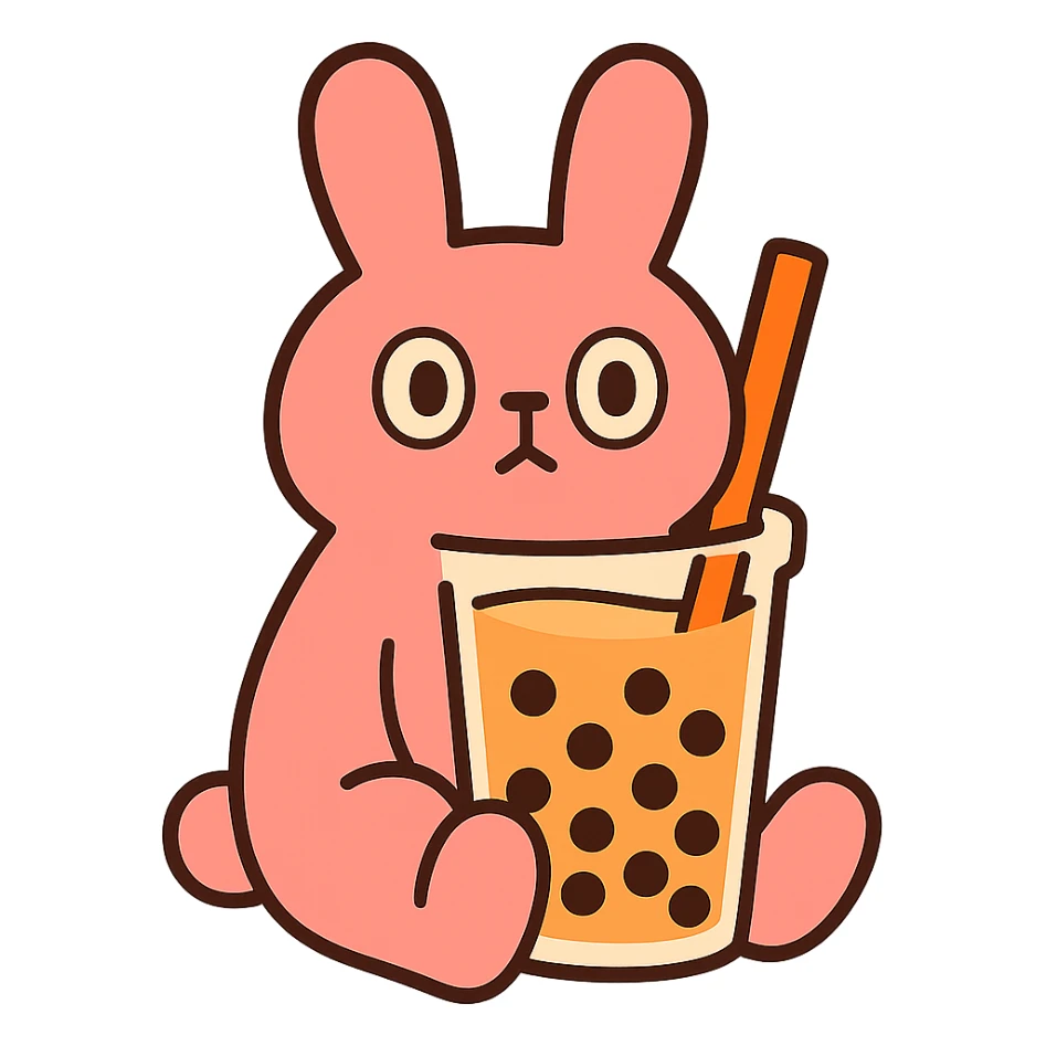 milk tea bunny sitting still with blank stare, pastel-toon style sticker