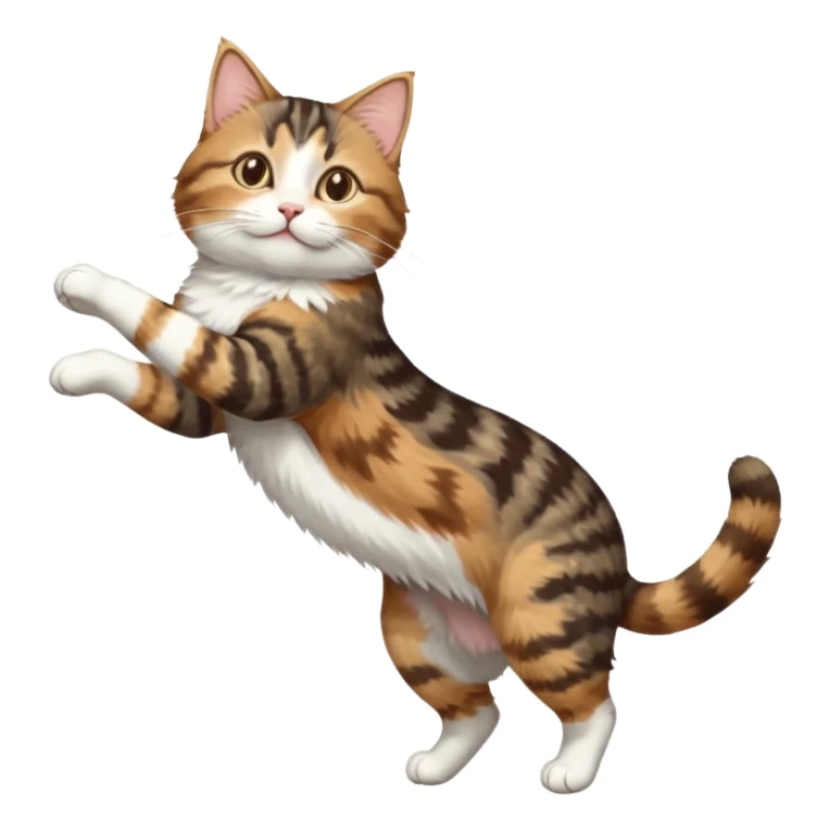 brown tabby and white cat with doing a big extremely long stretch reaching up into the air with arms and legs side by side together straight and overextended whilst lying on its side sticker