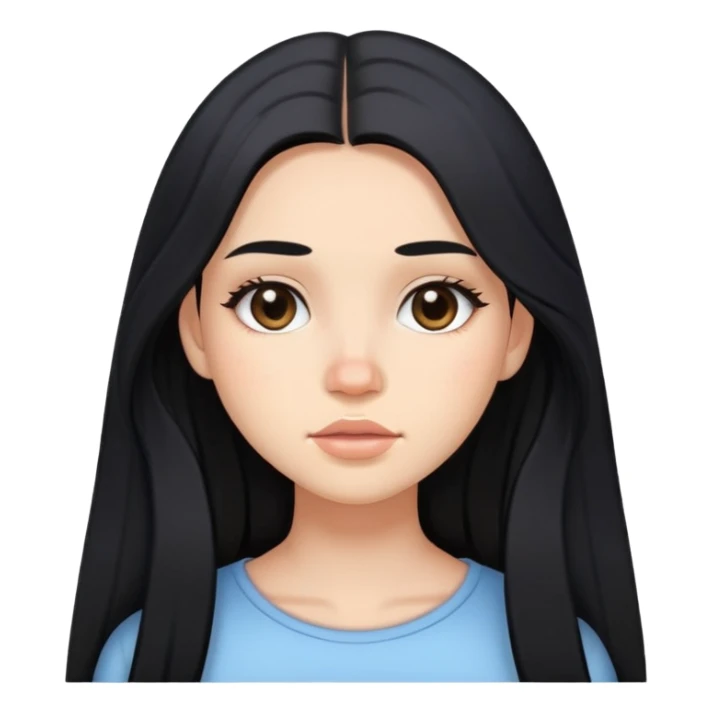 girl with long black hair, soft makeup, and acne on her face sticker