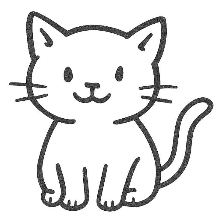 A cute cat in a hand-drawn black outline style sticker