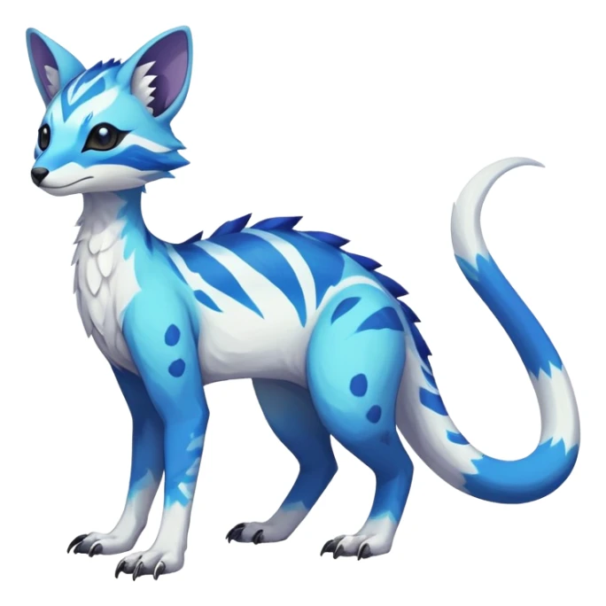 Rare realistic exotic white and neon-blue epic pretty beautiful handsome gorgeous aesthetic colorful vibrant Vernid-Trico-species-Fakemon-creature by LiLaiRa, 4 legs, 1 tail, random markings, (full body) sticker
