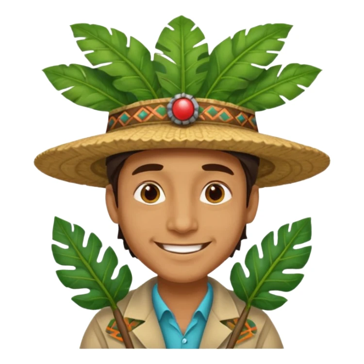 an scientist man wearing a large leaf tribal hat sticker