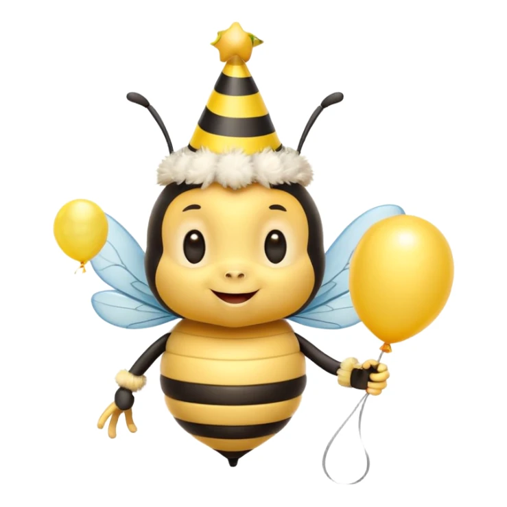 Bees with Birthday Hat, Excited bee carrying balloon sticker