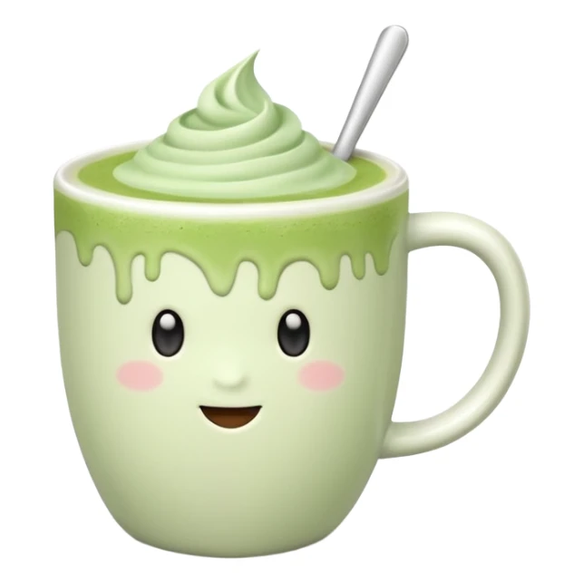 White ceramic mug of matcha latte, pastel pink background sticker
