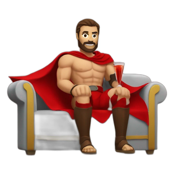 The Spartan Leonidas and his red cape with a relaxing cocktail on a sofa. sticker
