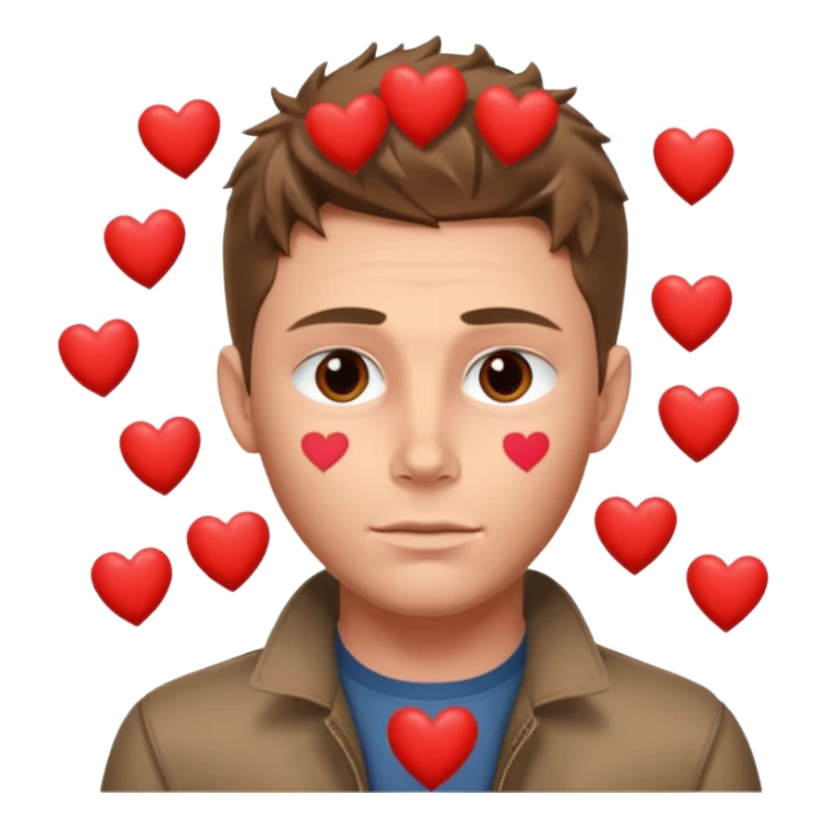 Dean Winchester with love hearts around his head sticker