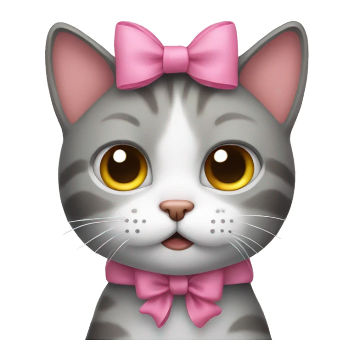 Sad cat with pink bow on right ear  sticker