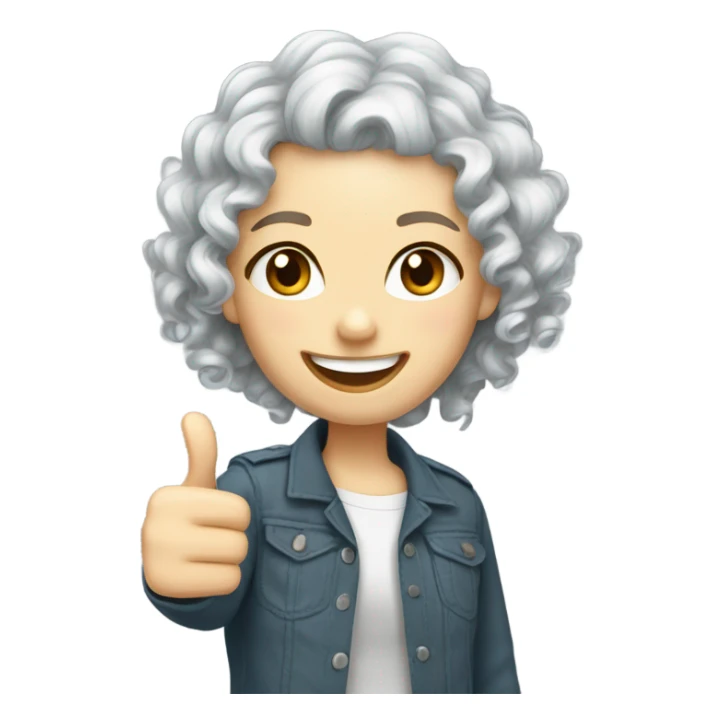 Silver curly hair, thin white girl with thumb up sticker