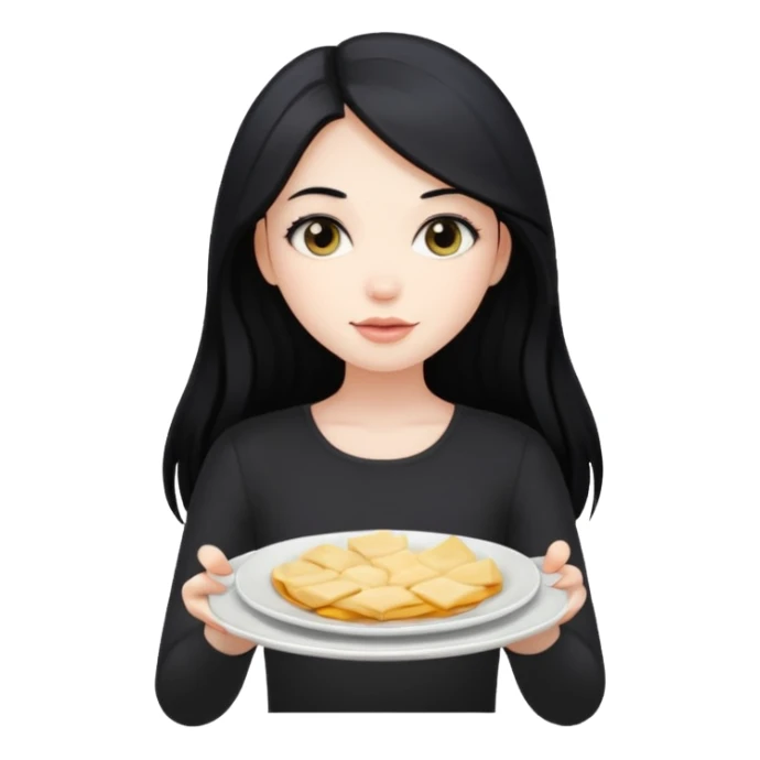 Pale girl with black long hair holding a plate sticker