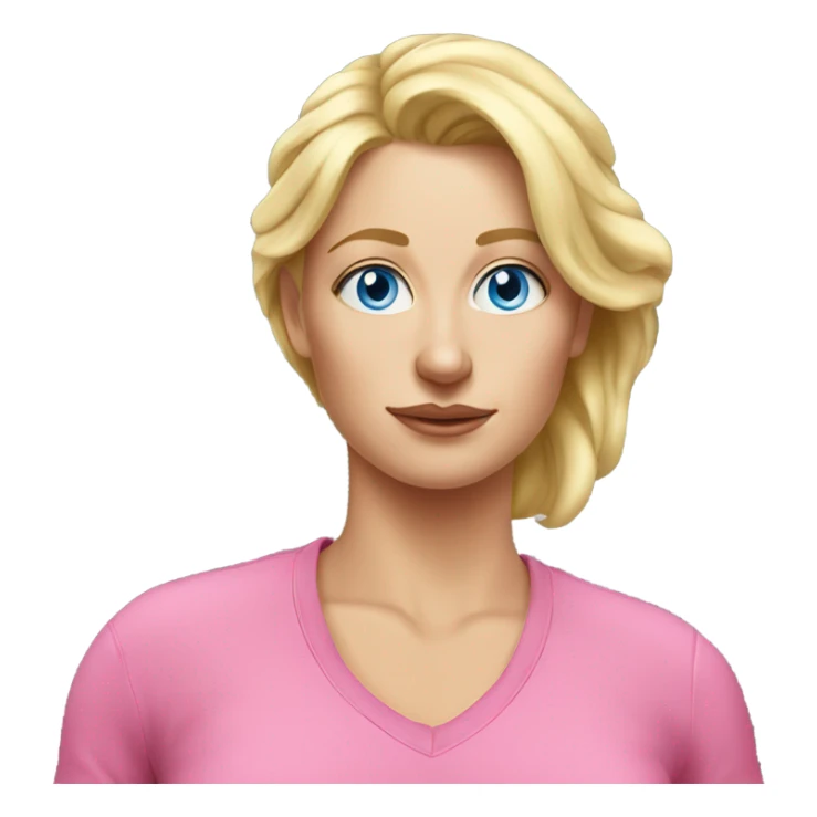 blue eyed blonde mom sweating , realistic pink sticker