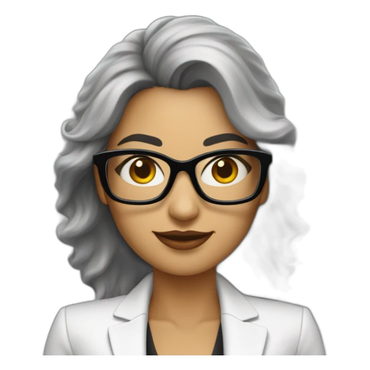 Mujer blanca pelo largo lacio negroemprendedora con blazer y gafas sticker