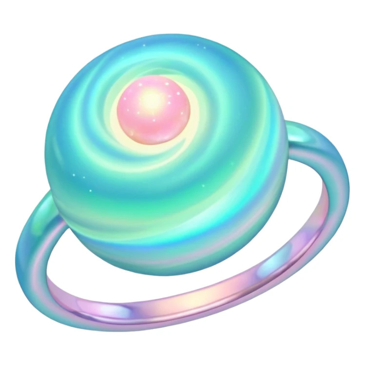 Uranus emoji with swirling opal gemstone colors, soft pastel blues, greens, and pinks, glowing effect, with delicate rings, iridescent look sticker