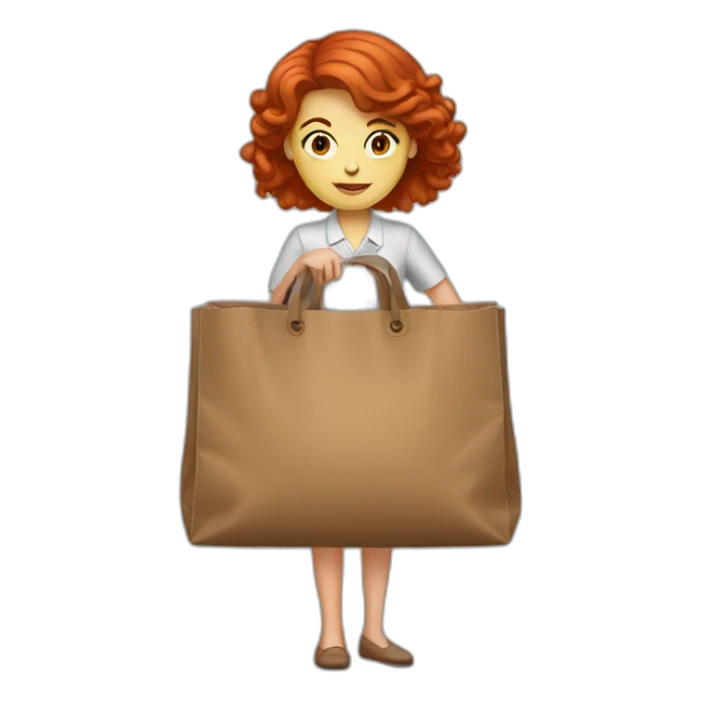 red hair female psycholog wear big brown bag sticker