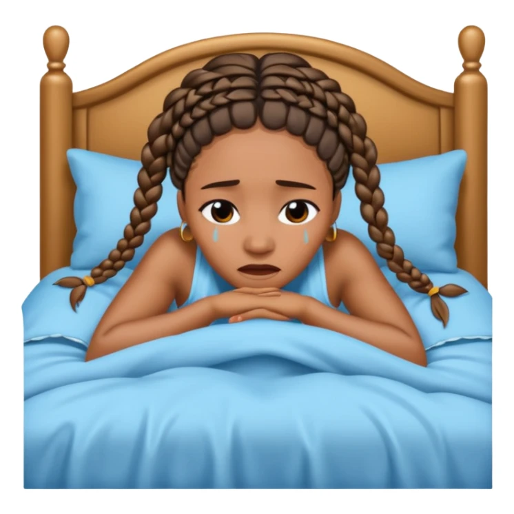 Black woman with braids in a big king size bed by herself crying sticker