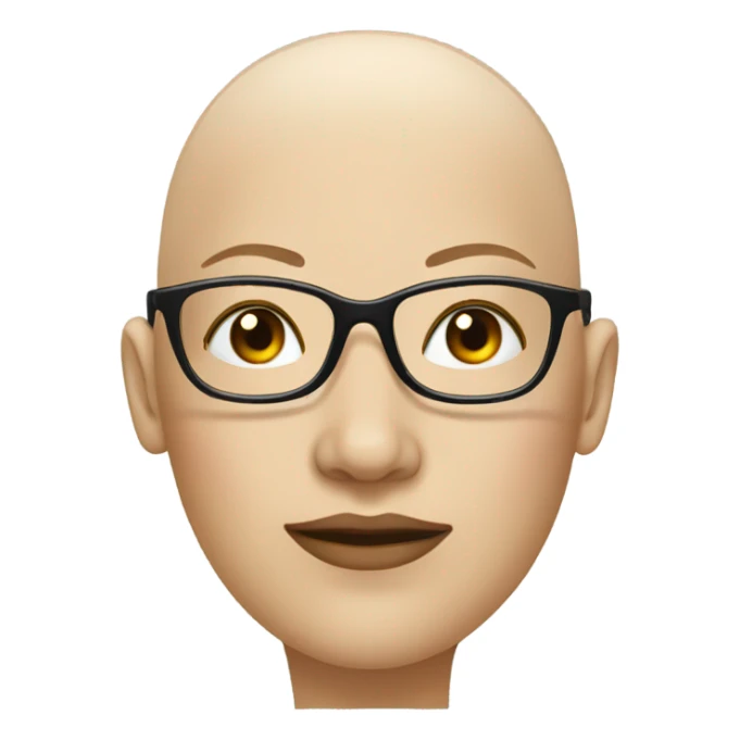 Bald head female head with black frames glasses and right nose peirce sticker