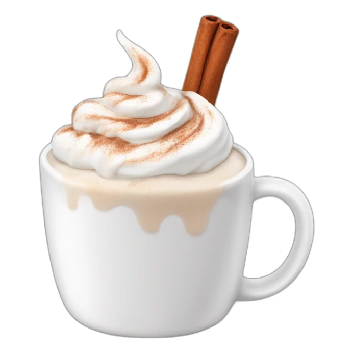 white mug of hot chocolate with whipped cream and cinnamon sticker