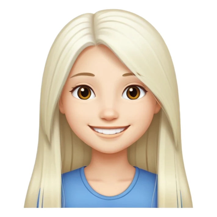 girl with long white  straight hair with smile sticker